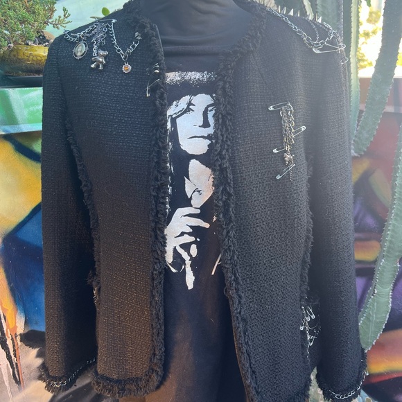 Upcycled Ann Taylor Chunky Boucle’ Jacket w. Chain, Pin & Charm Embellishments - Picture 2 of 16